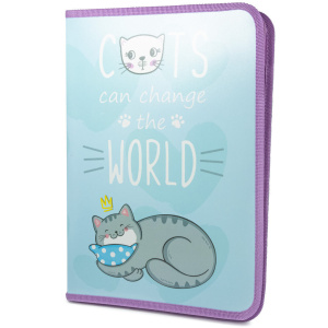 Папка д/труда А4 (325*230*25) 1отд. молния вокруг, пластик "Сонный котик"