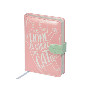 Записная книжка А5 120л. кожзам, тв.пер. "Memo journal. Счастливый кот" без лин., кнопка