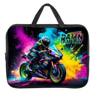 Папка А4 (350*265*75) с ручками, молния, ткань "Мотогонщик"