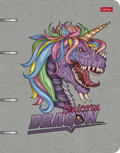 Тетрадь А5  80л кл. на кольцах Hatber "Дракон-единорог" метал.картон, выб.лак., белизна 98%*