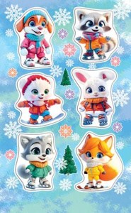 Наклейки новогодние "Зверята" 15*9см