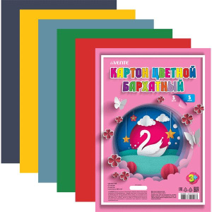 Картон цв. А4  5цв. 5л. бархатный., пл. 230 гр/м2