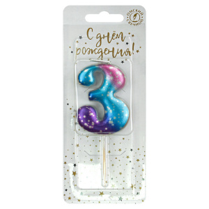 Свеча-цифра "3" космос, 4см