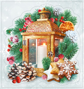 Витражная наклейка 16*15см "Новогодний фонарик" двусторонняя