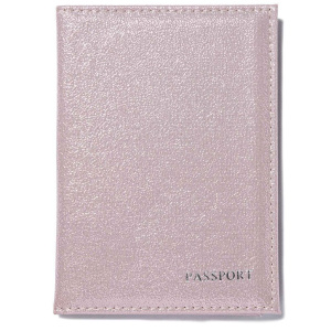 Обложка для паспорта из к/з матовая, перламутр. патина,  розовая