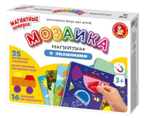 Игра магнитная "Мозаика магнитная с заданиями" 35 магнитиков, карточки 3+