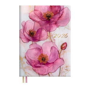 Ежедневник дат. 2026г А6 176л., кожзам, мягк.пер. "Розовый мак" тисн.фольгой, ляссе