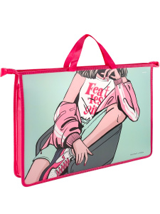 Папка А3 (473*350*50) с ручками, молния сверху, пластик "Девушка стайл"