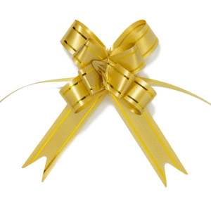 Бант подарочный затягивающийся   7см*18мм, принт: розочки ЗОЛОТО, 10шт/уп