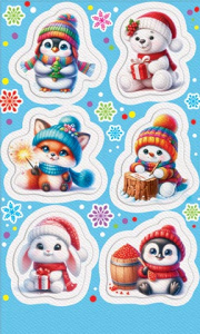 Наклейки новогодние "Животные в шапках" 16*10см