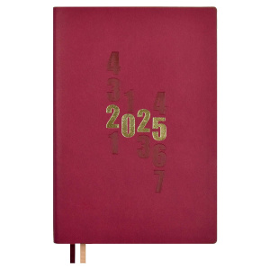 Ежедневник дат. 2025г А5 176л., мягк. переп., кожзам "Кассандра бордовый" блинт. тисн., ляссе