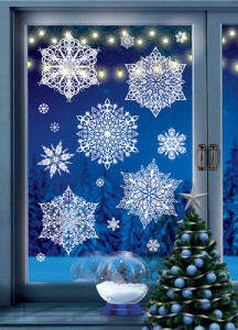 Витражная наклейка 33*40см "Волшебные снежинки"