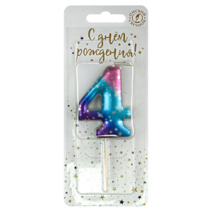 Свеча-цифра "4" космос, 4см