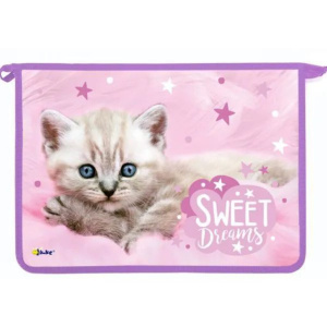 Папка д/тетрад. А4 (340*240*45) молния сверху, пластик "Котёнок на розовом" диз. с двух сторон