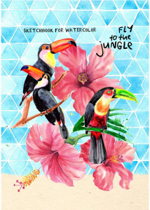 Скетчбук А5  20л.   "Туканы в цветах", гребень, жестк.подложка, акварельная бумага 200 гр/м