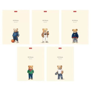 Тетрадь А5 48л кл. Hatber "Модные мишки" 5 диз.в спайке, софт-тач