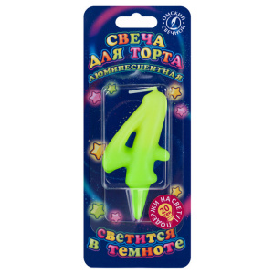 Свеча-цифра "4" люминесцентная, 7см.
