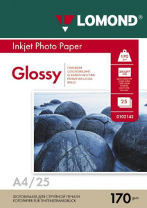 Фотобумага INK JET LOMOND А4 170г, 25л, глянцевая, односторонняя
