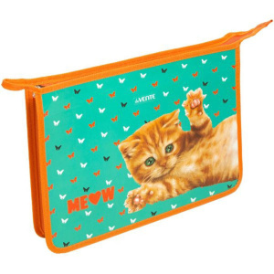 Папка д/тетрад. А4 (337*243*50) молния сверху, пластик" Meow"" конгр.тиснение