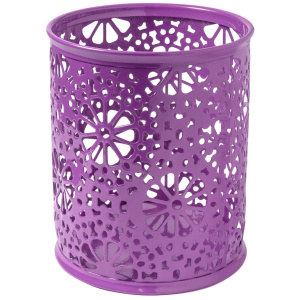 Стакан наст.  9*9см, метал., круглый,  цветочный узор, фиолетовый