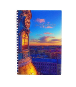 Тетрадь А5  80л кл. гребень Полином  пласт.обл. "Атмосферный Петербург.Вид на город" 3D