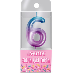 Свеча-цифра "6" Degrade  6 см, метал.цвет+напыление серебрян.точками