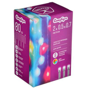 Гирлянда электрическая  2м 80LED "Бахрома" светодиодная, белый провод, 220В, мультицвет