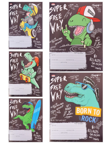 Тетрадь А5 12л косая лин. Проф-Пресс "Крутой динозаврик", 5 диз.в спайке