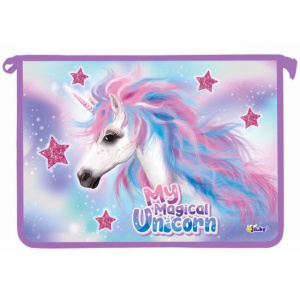 Папка д/тетрад. А4 (340*240*45) молния сверху, пластик "Волшебный единорог" диз. с двух сторон