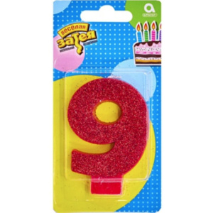 Свеча-цифра "9", Глиттер 8см