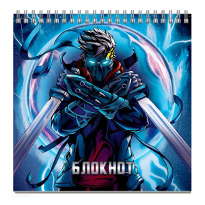 Блокнот 140*140мм  60л гребень "Лунный самурай" клетка, УФ-лак