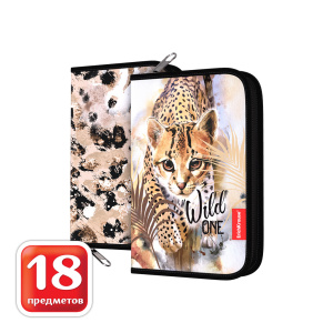 Пенал 1 отд. (205*135*30) молния, ткань, наполнение 18пр. "Wild Cat"