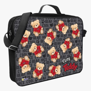 Папка А4 (350*265*60) с ручками, молния, ткань "Мишки паттерн"