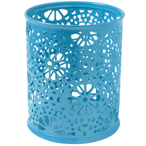 Стакан наст.  9*9см, метал., круглый,  цветочный узор, голубой