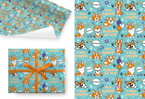 Бумага упаковочная 70*100см  "Корги"