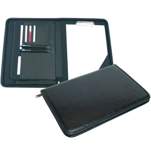 Папка деловая к/з А4 30мм 1 отделение Чёрная, 2 кармана, зажим для бумаг, на молнии