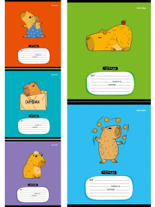 Тетрадь А5 12л кл. Проф-Пресс "Очаровательная капибара" 5 диз.в спайке, белизна 100%