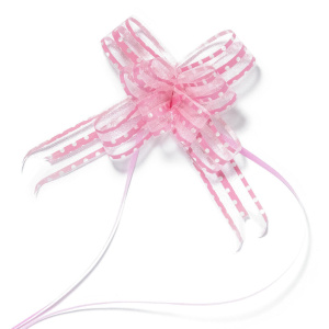 Бант подарочный затягивающийся   7см*18мм, с органзой, горошек РОЗОВЫЙ, 10 шт/уп