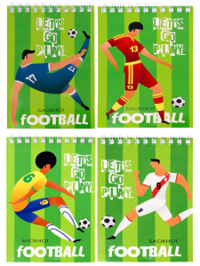 Блокнот А6  40л гребень "Футбольный дизайн" клетка