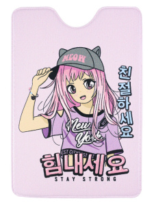 Обложка для пропуска/проездного "Девочка из аниме" ПВХ