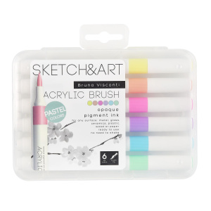 НАБОР МАРКЕРОВ-КИСТЕЙ  АКРИЛОВЫХ "SKETCH&ART. ПАСТЕЛЬНЫЕ ЦВЕТА", 6 ЦВ.