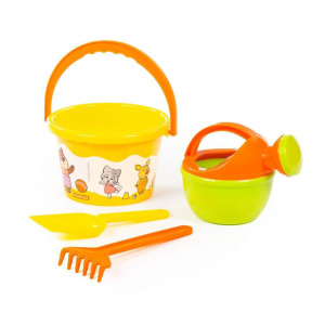 Набор игрушек. Ведро малое "Оранжевая корова", ведро среднее,  лопатка, грабельки, лейка малая №4