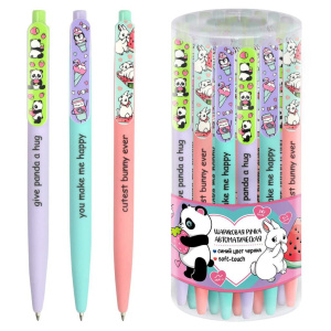 Ручка шар. Феникс+ автомат. "Пандочки, пингвины, зайки" синяя, 0,7мм