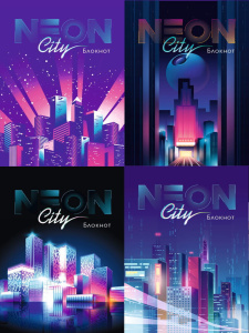 Блокнот А6  40л гребень "Неоновый мегаполис" клетка