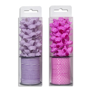 Набор для оформления подарков: бант 4шт, 6см  и лента 10м, ассорти, клетка