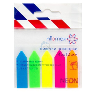 Закладки с липким краем (45*12мм) 5цв, по 20л. НЕОН стрелки