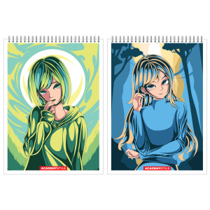 Блокнот А6  60л гребень "Аниме девушки" клетка, твин УФ-лак