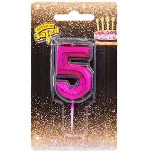 Свеча-цифра "5" Диамант Маджента, 4,5см.