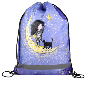 Мешок для обуви 1 отд, 360*480, карман, светоотр. "Девочка на луне"