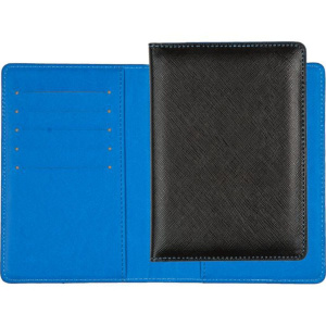 Обложка для паспорта из к/з Accent 5 отд.д/визиток, черная с голубым